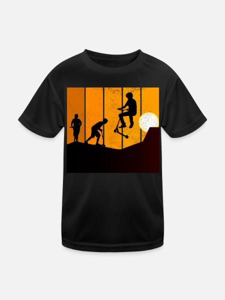 Stunt Scooter Freestyle Scootern Reiten Sonnenuntergang - Kinder Funktions-T-Shirt - Schwarz