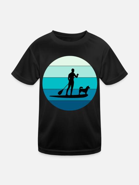 Paddleboarding Paddleboard Paddel Wassersport Hund - Kinder Funktions-T-Shirt - Schwarz