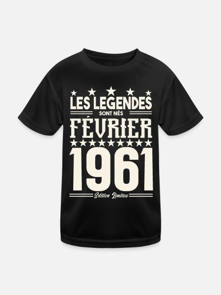 cadeau d'anniversaire Février 1961. février 1961. - T-shirt sport Enfant - noir - Devant