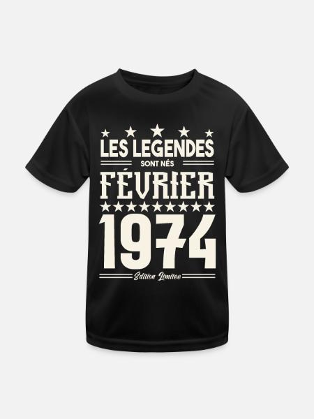 cadeau d'anniversaire Février 1974. février 1974. - T-shirt sport Enfant - noir - Devant