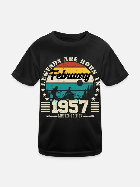 février 1957. Cadeau d'anniversaire février 1957. - T-shirt sport Enfant - noir - Devant