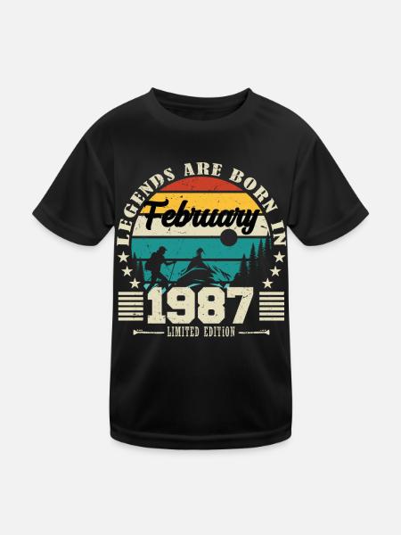 February 1987. Birthday gift February 1987. - Kids Functional T-Shirt - black - Front