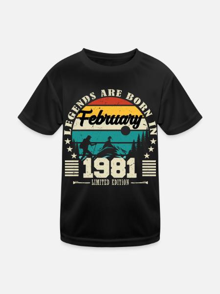 February 1981. Birthday present February 1981. - Kids Functional T-Shirt - black - Front