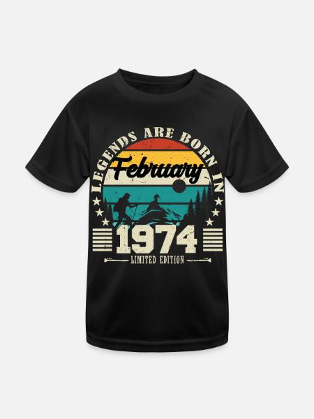 février 1974. Cadeau d'anniversaire février 1974. - T-shirt sport Enfant - noir - Devant