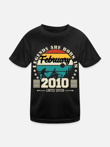 Februar 2010. Geburtstagsgeschenk Februar 2010. - Kinder Funktions-T-Shirt - Schwarz - Vorne