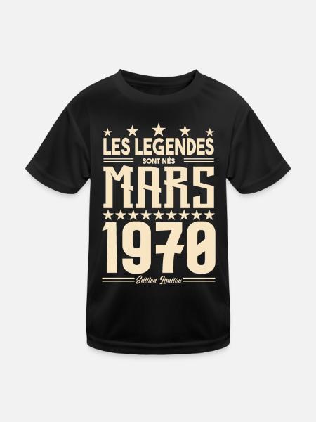 cadeau d'anniversaire mars 1970. cadeau Mars 1970. - T-shirt sport Enfant - noir - Devant