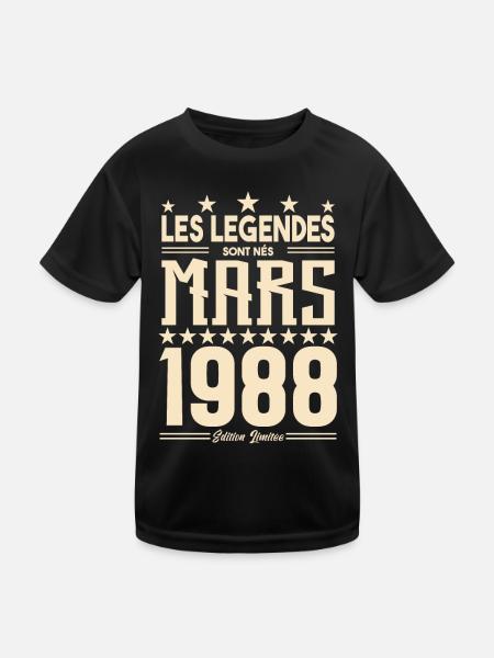 cadeau d'anniversaire mars 1988. cadeau Mars 1988. - T-shirt sport Enfant - noir - Devant