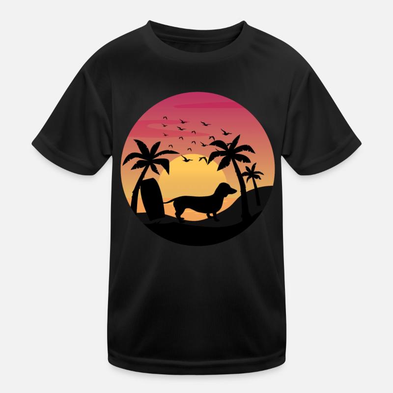 Dackelbesitzer Beach Sunset Palmen Kinder Funktions-T-Shirt