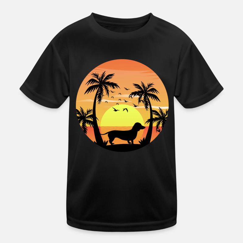 Teckel Propriétaire Plage Coucher de Soleil Palmiers T-shirt sport Enfant