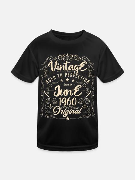 Vintage born in June 1960. Anniversary June 1960 - Kids Functional T-Shirt - black - Front