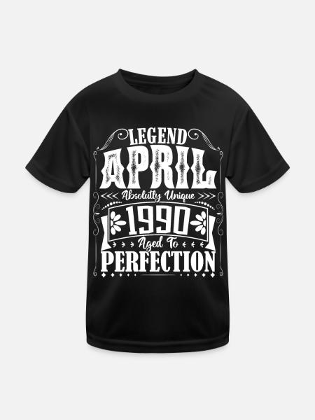 April 1990. Anniversary April 1990. Gift 1990. - Kids Functional T-Shirt - black - Front