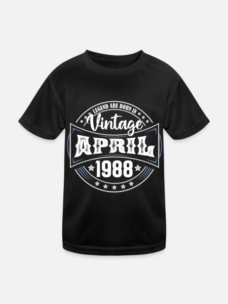 1988 Avril. Cadeau d'anniversaire avril 1988 April - T-shirt sport Enfant - noir - Devant