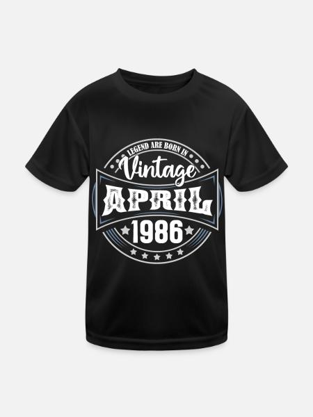 April 1986. Geburtstagsgeschenk April 1986 April - Kinder Funktions-T-Shirt - Schwarz - Vorne