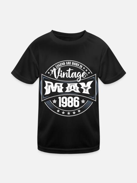 Mai 1986. Geburtstagsgeschenk Mai 1986. Mai - Kinder Funktions-T-Shirt - Schwarz - Vorne