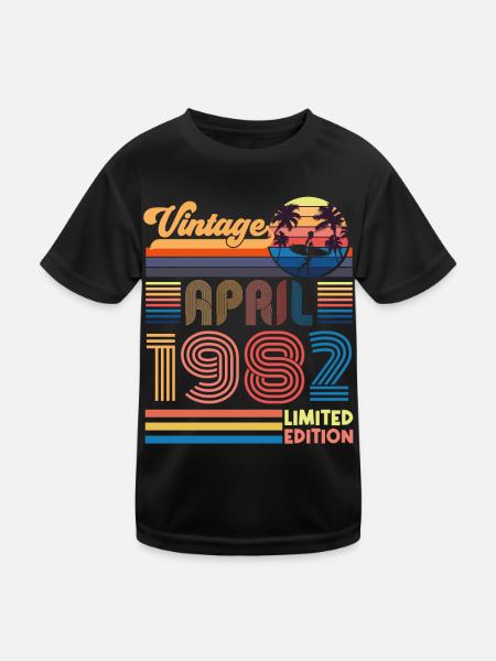 birthday April 1982 April. April 1982 Gift. - Kids Functional T-Shirt - black - Front