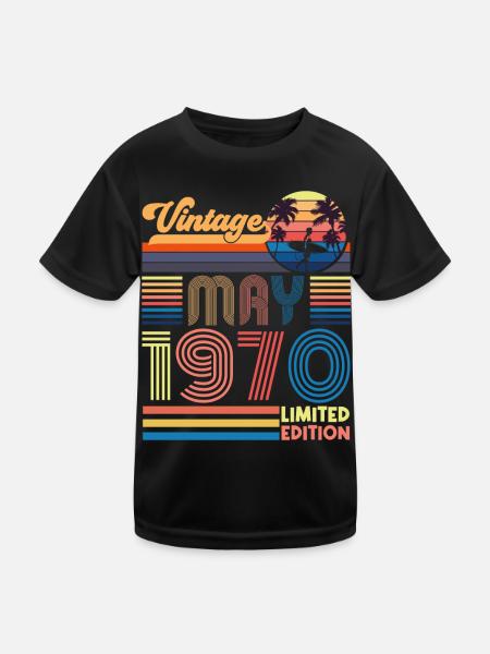Geboren Mai 1970 Geburtstagsgeschenk Mai 1970, MAI, Mai - Kinder Funktions-T-Shirt - Schwarz - Vorne
