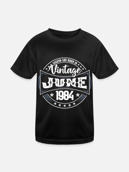 1984 Juni. Geburtstagsgeschenk Juni 1984. Juni - Kinder Funktions-T-Shirt - Schwarz - Vorne