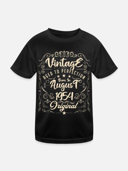 Jahrgang, geboren im August 1954. Geburtstag August 1954 - Kinder Funktions-T-Shirt - Schwarz - Vorne