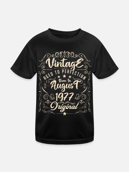 Jahrgang, geboren im August 1977. Jubiläum August 1977 - Kinder Funktions-T-Shirt - Schwarz - Vorne