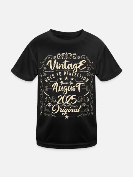 Vintage born in August 2025. Birthday August 2025 - Kids Functional T-Shirt - black - Front