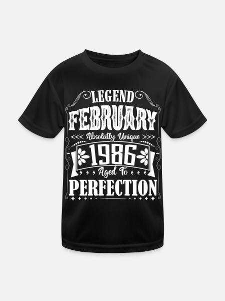 Février 1986. Cadeau d'Anniversaire février 1986. - T-shirt sport Enfant - noir - Devant