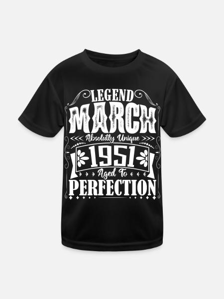 March 1951. March 1951 Birthday Gift. March. - Kids Functional T-Shirt - black - Front