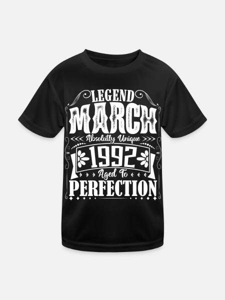 March 1992. March 1992 Birthday Gift. March. - Kids Functional T-Shirt - black - Front
