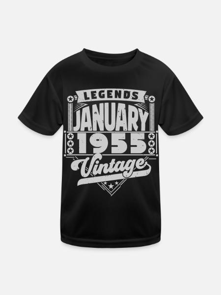 Jahrgangsjubiläum Januar 1955, Januar 1955. - Kinder Funktions-T-Shirt - Schwarz - Vorne
