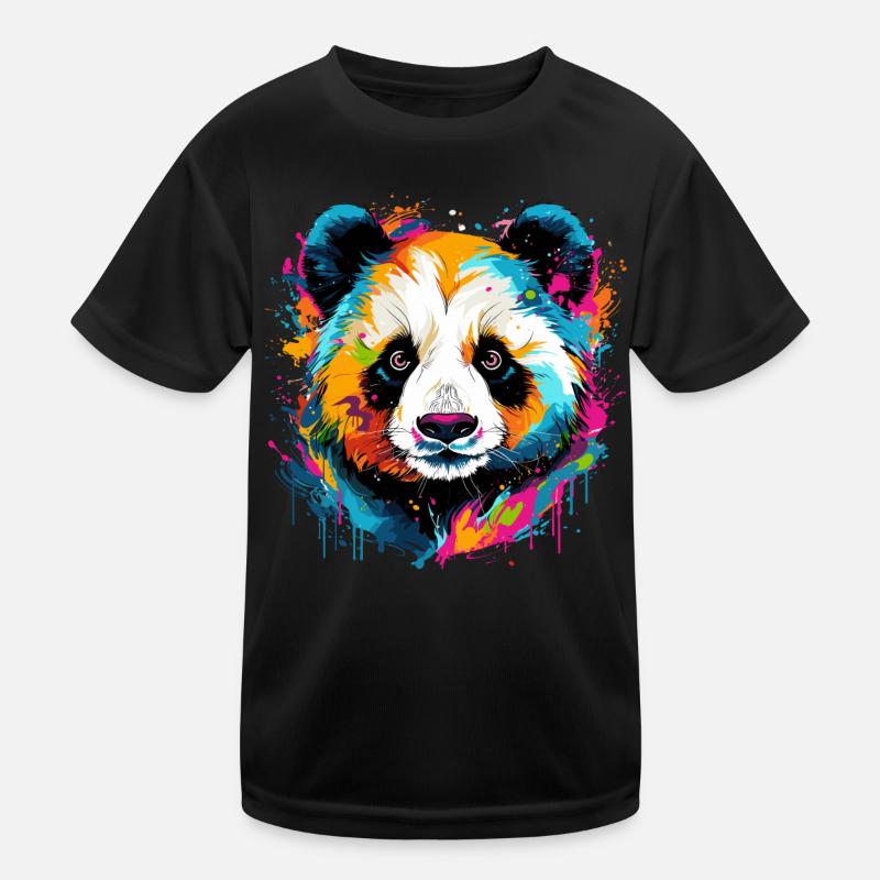 Bunter Panda Farbkleckse Farbspritzer Kinder Funktions-T-Shirt