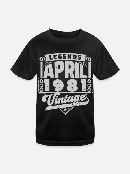 Jahrgangsgeschenk Jubiläum April 1981, April 1981 - Kinder Funktions-T-Shirt - Schwarz - Vorne