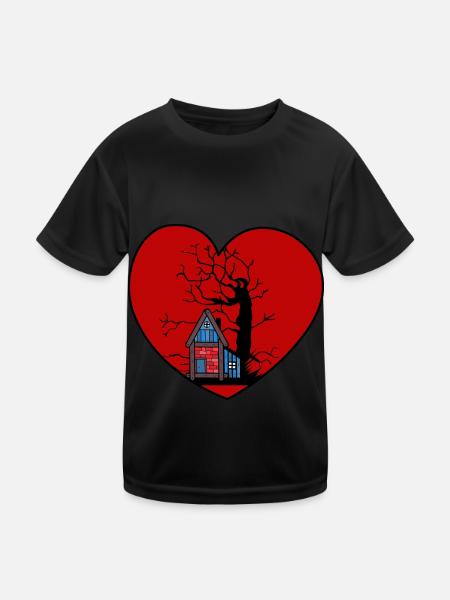 Heart Love Property House Hut Builder Build Forest - Kids Functional T-Shirt - black - Front