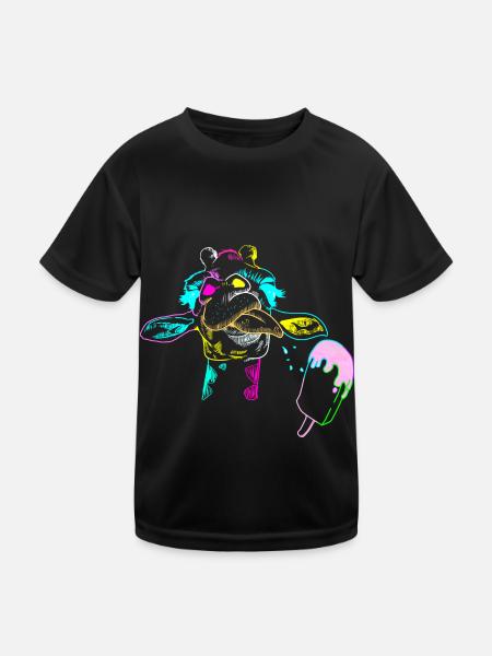 Giraffe Sommer Giraffen Eiskrem Kind Kinder Eis - Kinder Funktions-T-Shirt - Schwarz - Vorne