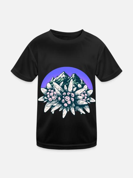 Alps, Allgäu, Tyrol, Edelweiss, Flower, Mountains, Mountain - Kids Functional T-Shirt - black - Front