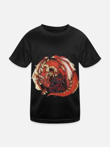 Drache Dragon mit D20 Würfel Dice Rollplay game - Kinder Funktions-T-Shirt - Schwarz - Vorne