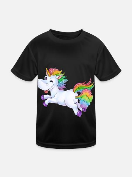 Einhorn Pups Furz Regenbogen Unicorn Rainbow Wolke - Kinder Funktions-T-Shirt - Schwarz - Vorne