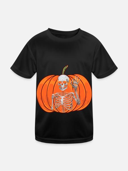 Kürbis Oktober Geist Spuk Halloween Skelett - Kinder Funktions-T-Shirt - Schwarz - Vorne