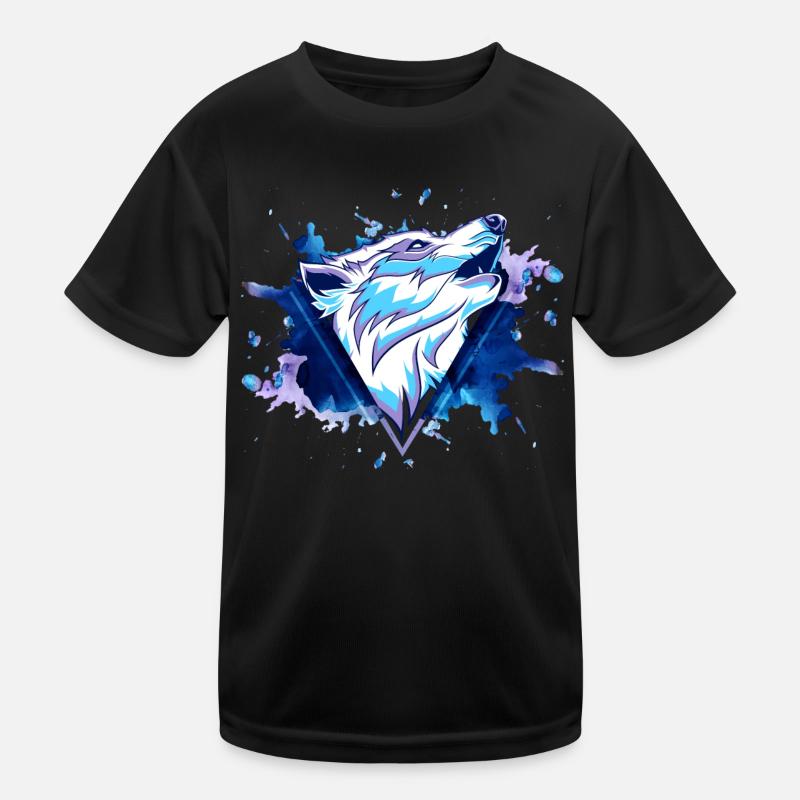 Wolf Wolfskopf Raubtier Splash Grunge Kunst Kinder Funktions-T-Shirt