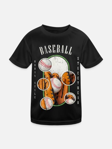 Baseball Ball Handschuh Schläger Vintage Retro - Kinder Funktions-T-Shirt - Schwarz - Vorne