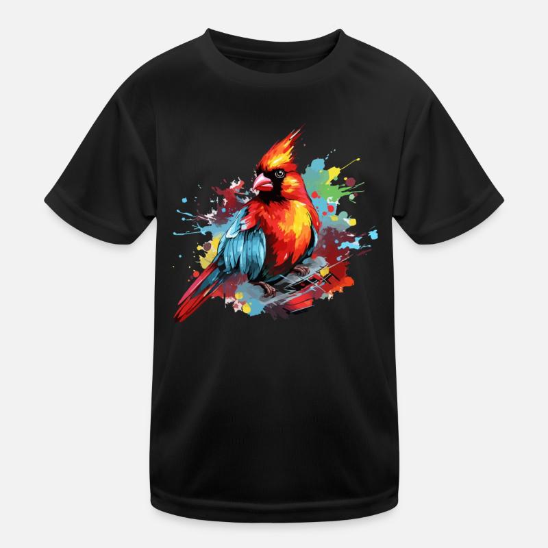 Colorful red cardinal paint splashes Kids Functional T-Shirt