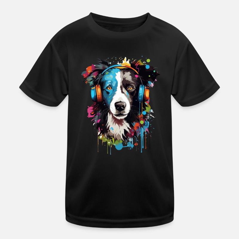 Bunter Border Collie Farbkleckse Farbspritzer Kinder Funktions-T-Shirt