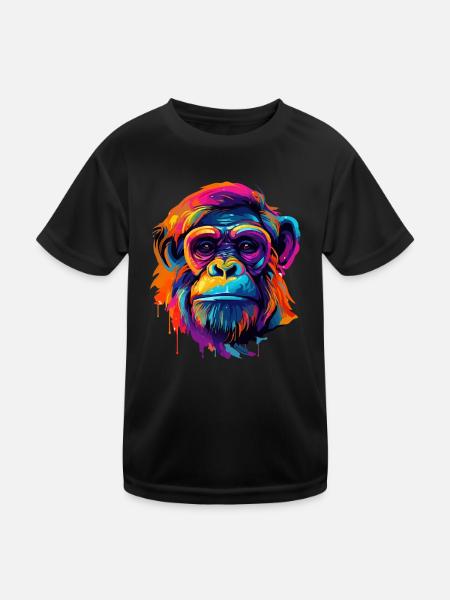 Colorful bonobo paint splashes of paint - Kids Functional T-Shirt - black - Front
