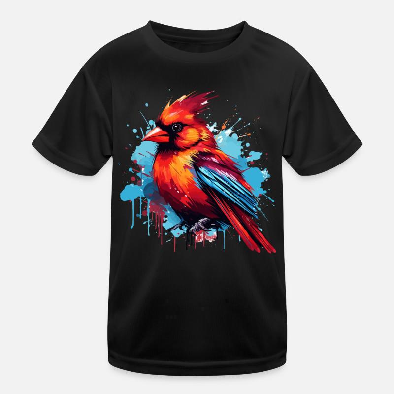 Colorful red cardinal paint splashes Kids Functional T-Shirt