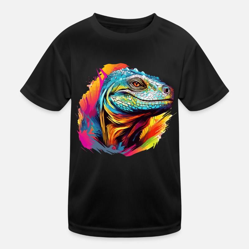 Bunter Komodowaran Farbkleckse Farbspritzer Kinder Funktions-T-Shirt