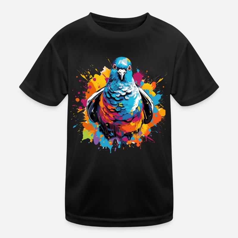 Bunte Taube Farbkleckse Farbspritzer Kinder Funktions-T-Shirt