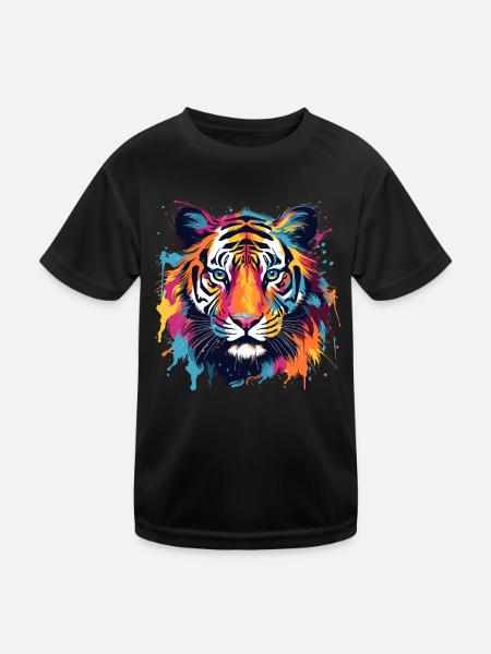 Colorful Tiger Splashes of Paint Splashes - Kids Functional T-Shirt - black - Front