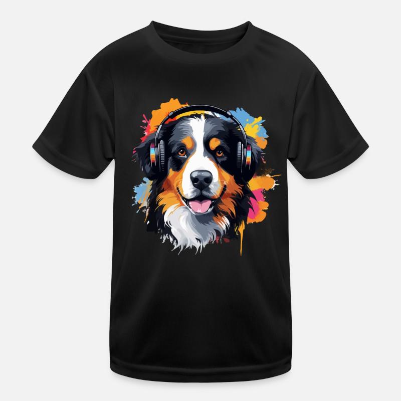 Bunter Berner Sennenhund mit Kopfhörer Kinder Funktions-T-Shirt