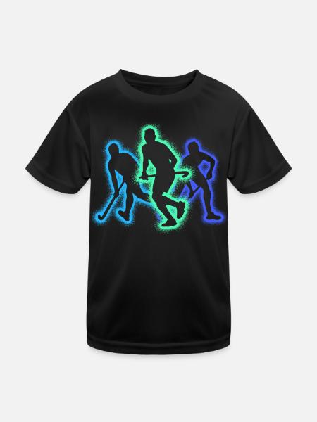 Feldhockey Hockeyspieler Silhouetten Kinder Hockey - Kinder Funktions-T-Shirt - Schwarz - Vorne