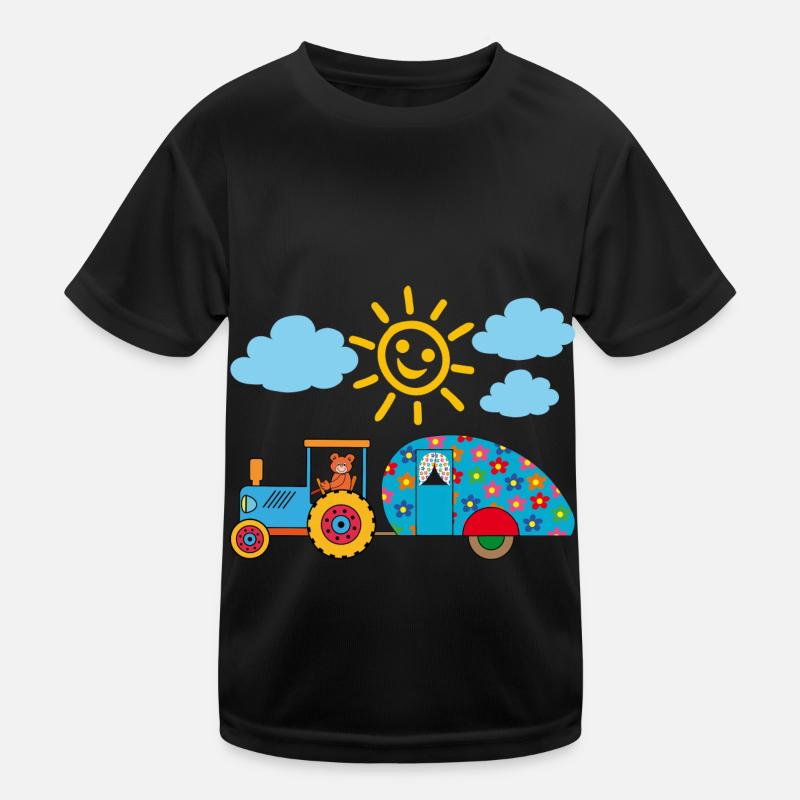 Teddy zieht bunten Campingwagen mit Traktor Kinder Funktions-T-Shirt