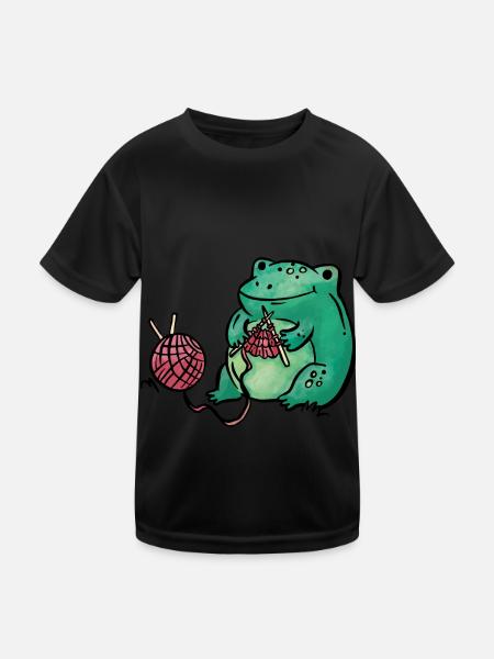 Frosch Stricken Handarbeit - Kinder Funktions-T-Shirt - Schwarz - Vorne