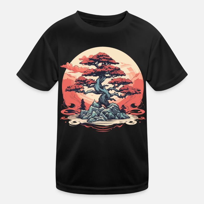 Bonsai Baum Sonnenuntergang Kinder Funktions-T-Shirt